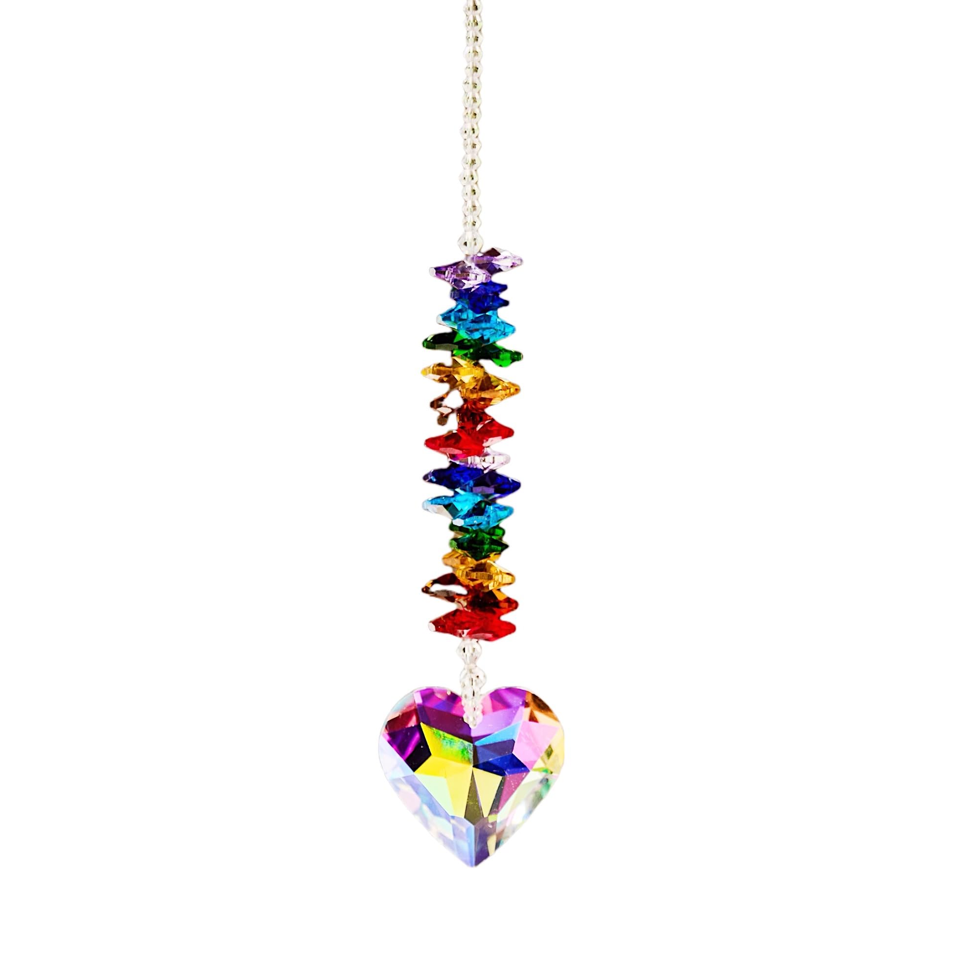 Rainbow Suncatcher Hanging Ornaments,Crystal Heart Shape Prisms Pendants,Rainbow Maker Chakra for Home Garden Window Decoration(rainbow Color)