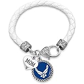 U.S. Air Force Mom Leather Bracelet with Round Logo, Charm and Lobster Clasp