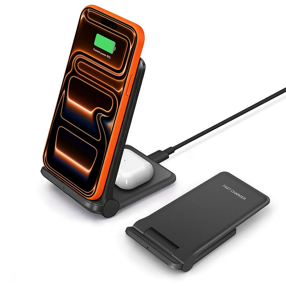 FDGAO 20W Fast Wireless Charger 2 in 1 Wireless Charging Stand Station for Samsung Galaxy S25/S24/S23/S22/S21/Note20/10+/Galaxy Buds; iPhone 17 Pro Max/17 Air/16/15/14/13/12/11/XS/XR/8 plus/Airpods