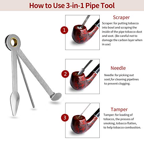 Joyoldelf Wooden Tobacco Smoking Pipe with 3in1 Pipe Scraper + 2 Cork