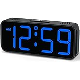 Peakeep Small Digital Alarm Clock for Bedroom, Large Number, Battery Backup | Plug-in Tiny Electric Clock Brightness Dimmable for Bedsise Desk Table Small Spaces, 5 Volume, Easy to Set, Adapter Included