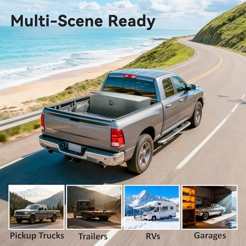 HOMCOM 48 Inch Truck Bed Tool Box, Heavy Duty Aluminum Diamond Plate Trailer Tongue Box with Side Handle and Locks Keys, Storage Organizer for Trailers, RVs, Pick Up