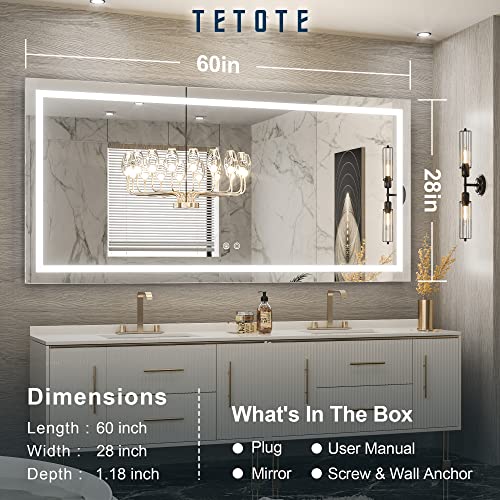 TETOTE LED Bathroom Mirror LED Mirror 60 x 28 Bathroom Mirror with