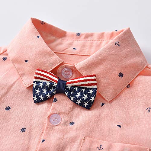 Baby Boys Gentleman Outfit Suits,Infant Toddler Boys Pants Set,Long Sleeve Romper Shirt+Suspender Pants+Bow Tie 4Pcs Clothing Set (Pink Ship, 9-12M/80) - Thumbnail 5