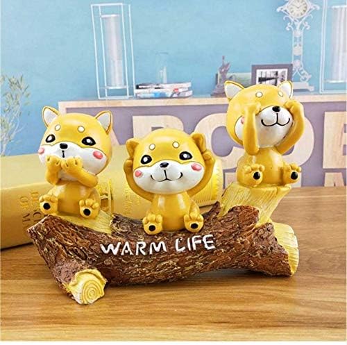 ganjue Cute Dog Figurines Ornaments Resin Tree Stump Dog Miniature Desktop Crafts Home Decor Accessories Kid Toy Gift,A