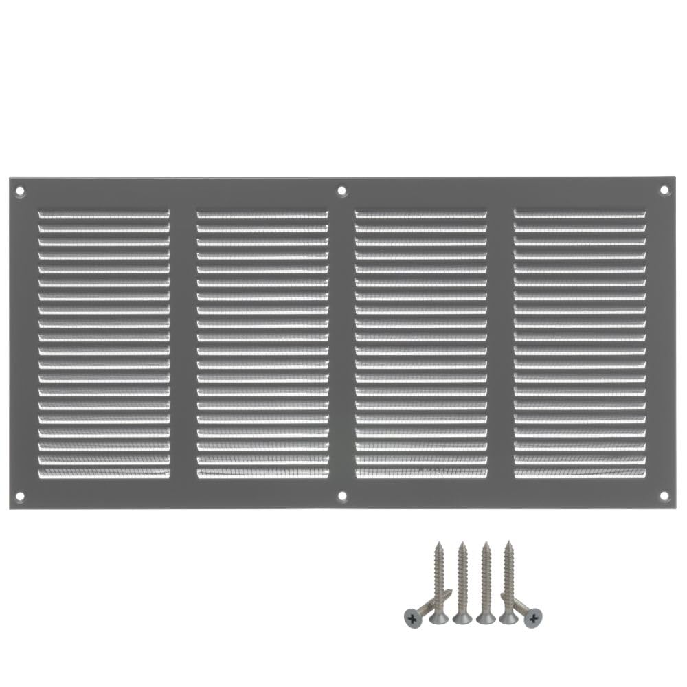 LIRAST 400x200mm Vent Cover Grey - 16x8 inch Wall Vent Cover with Insect Mesh - Ceiling Soffit Vents - External Vent Cover - Metal Ventilation Grilles - Air Vent Covers for Walls