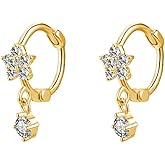 SLUYNZ Sterling Silver Small Flower Hoop Earrings for Women Teens Tiny CZ Flower Small Hoop Earrings Huggie