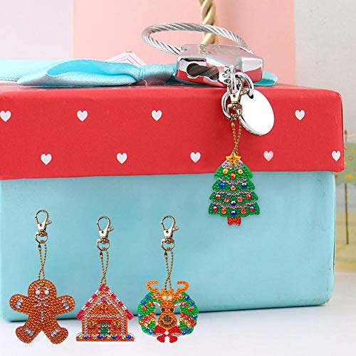 5D Diamond Painting Keychain Christmas Tree Elk Key Ring Full Drill Mosaic Making Diamond Painting Pendant for Art Craft Key Ring Phone Charm Bag Decor(5 Pack)