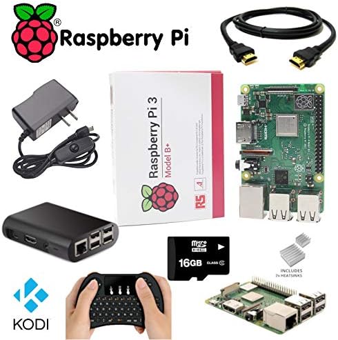 SaharaMicro - Raspberry Pi 3 Model B+ (B Plus) 1GB RAM, 16GB Class10 SD Card pre-Loaded Raspbian-LibreElec-KODI OS, Mini Wireless Keyboard, 5V 2.5A Power Supply, Case, Heat Sink - Starter Kit