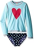 Osh Kosh Big Girls Long Sleeve Heart Rash Guard Set, Blue, 8