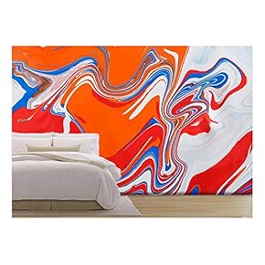 Liquid Marbling Paint Background. Fluid Painting Abstract Texture, Blue and Red. - Removable Wall Mural | Self-Adhesive Large Wallpaper - 66x96 inches