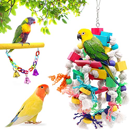 Large Bird Swing Toys, 3 PCS Big Parrots Chewing Natural Wood with