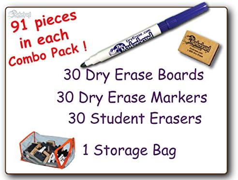 30 Student BLANK DRY ERASE BOARDS Combo Pack Double Sided, with Dry Erase Boards, Markers & Student Erasers, MC0912-30