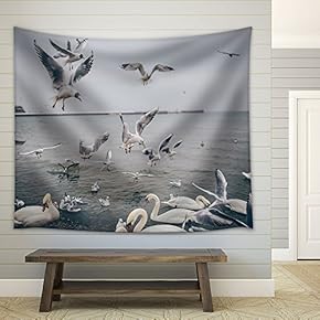 Birds Swimming by The Seaside - Fabric Wall Tapestry Home Decor - 51x60 inches