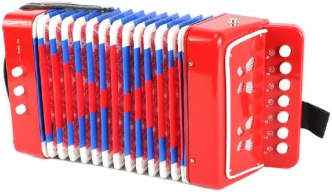 Mini Musician Pro Toy Accordion Children's Instrument w/ 7 Treble Keys, 3 Air Valves, Hand Strap (Red)