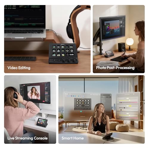 ULANZI D200X Stream Controller with 3 Knobs, 14 Customizable LCD Keys Macro Keyboard, 8-in-1 USB-C Hub Docking Station with 4K HDMI Content Creator Equipment for OBS/Video Editing/Photography/PC
