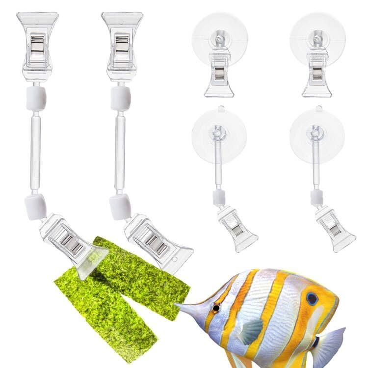 SUPERFINDINGS 2Pcs Veggie Seaweed Suction Cup Clip Aquarium Seaweed Clip Veggie Feeder Clip with 4Pcs Plant Suction Cup with Clip Feed Holder Clip for Aquarium Fish Tank Accessories