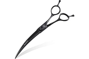 Fenice Totem Dog Grooming Scissors: 7" Curved Pet Shears Made Of Japanese 440C for Trimming Dogs Cats and Other Pets Face and Paws Black
