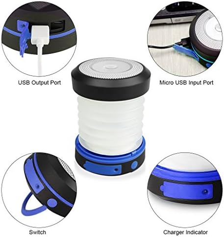 Solar iPhone USB Charger Lantern - Portable Foldable Solar Battery iPhone Charger | Water-Resistant Collapsible LED Flashlight Charger | Emergency/Hiking/Camping Lantern with USB Charger