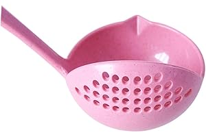 HYTROVE Pink Plastic Strainer Ladle with Filter Heat Resistant Soup Spoon for Cooking and Serving Dishwasher