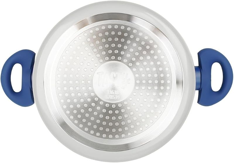 678539 Casserole 20 cm avec Couvercle, Antiadhésif Greblon®, Faitout Tous Feux Dont Induction, Four Jusque 130°C, Système Dosage d'Huile, Lave-Vaisselle, Aluminium Pressé, Verre, Gris, Bleu