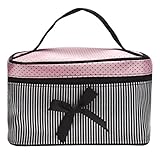 Hatop Fashionable Women Square Bow Stripe Cosmetic Bag Travel Bags Makeup Bag (Black)