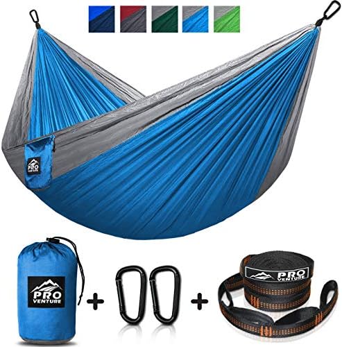 Pro Venture Hammocks - Double or Single Hammock 400lbs (+2 Tree Straps + 2 Carabiners) - Portable 2 Person, Safe, Strong, Lightweight Nylon 210T - for Camping, Backpacking, Hiking, Patio  Legit Camping Hammock - Hammocks - 2 Person Hammock - Tree Hammock - Double Hammock - Portable Hammock - Outdoor Hammock - Hammock - Travel Hammock - Hammocks for Outside - Heavy Duty Hammock  Sunnydaze Outdoor Quilted Fabric Hammock - Two-Person with Spreader Bars - Heavy-Duty 450-Pound Capacity - Catalina Beach  Sunnydaze 2-Person Quilted Printed Fabric Spreader Bar Hammock and Pillow - Large Modern Hammock with Metal S Hooks and Hanging Chains - Heavy Duty 450-Pound Weight Capacity - Yellow and Gray Chevron