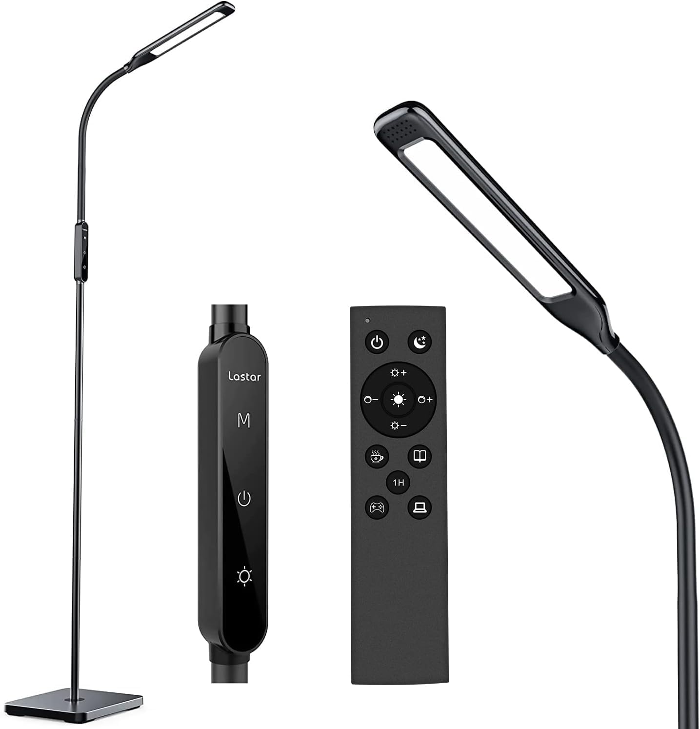 Lastar LED Floor Lamp, Floor Lamps For Living Room with Remote Control & Touch Adjustable, 5 Brightness & 4 Color Temperature, 12W Reading Standing Lamp For Bedroom with Timer & Memory Function, Black