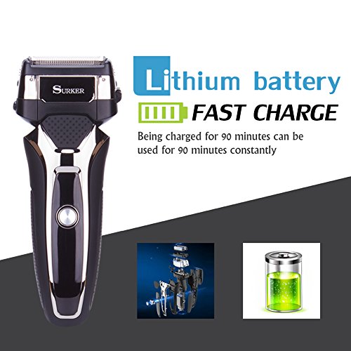 SURKER Men's Electric Foil Shavers Razor Electric Travel Shaver USB Charger Dry/Wet Lithium Battery 3 Blade Honey Comb Grooming Kit Waterproof Rechargeable LCD Display Travel Pouch Best Gift Black