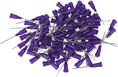 CNBTR 1" Plastic Spiral Connector Stainless Steel Adhesive Glue Dispensing Needles Tip Pack of 100 (21Ga Purple)