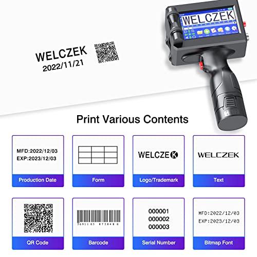 WELCZEK TIJ127 Portable Handheld Printer, 4.3 Inch Touch Screen Portable Inkjet Printer for Logo/Picture/Production Date/Numbers/Lot/QR Code/Barcode
