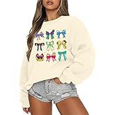 UNIQUEONE Oversized Sequins Bow Sweatshirt - Women Magic Kingdom Sweater Pastel Graphic Coquette Tee Holiday Pullover
