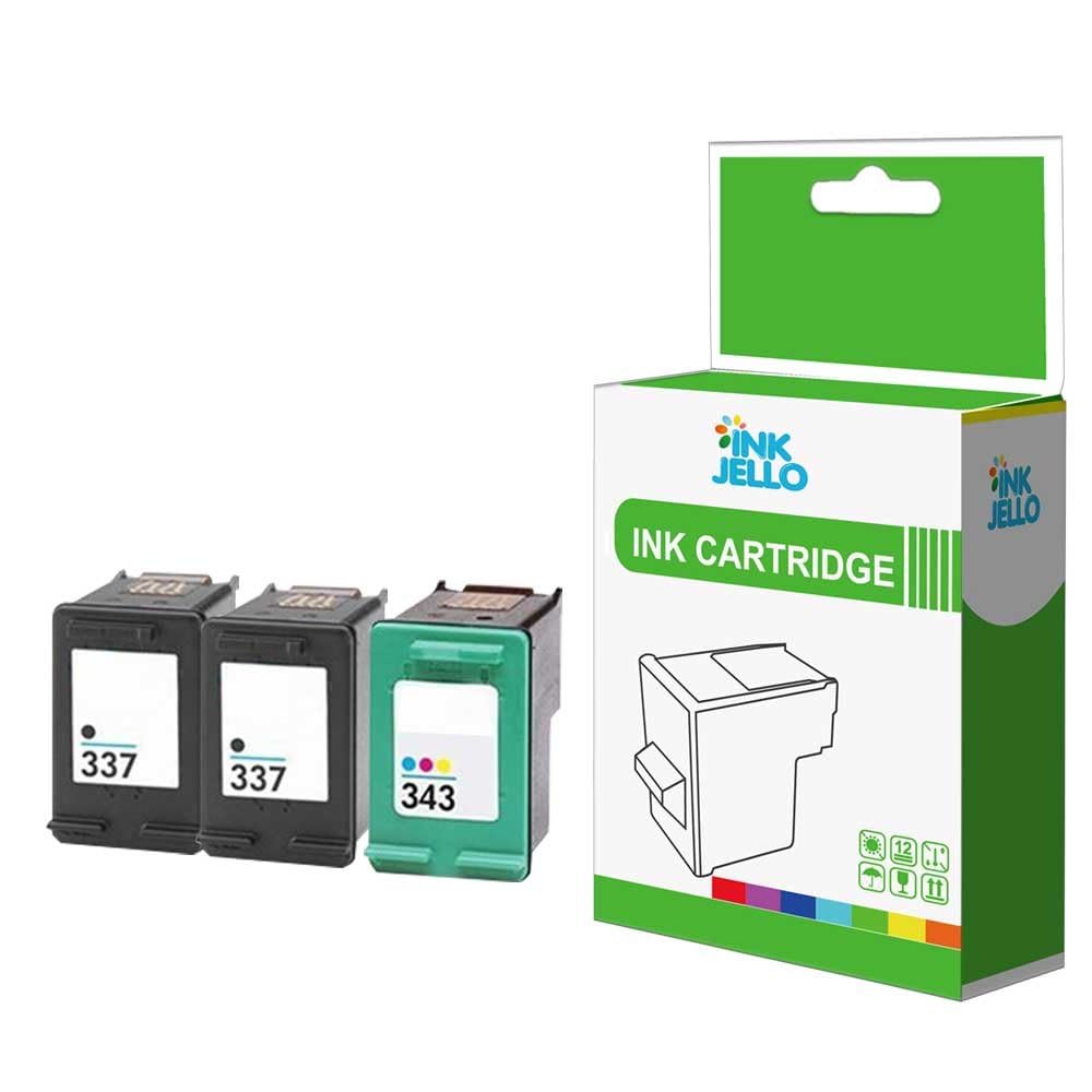 InkJello Compatible Ink Cartridge Replacement for HP Photosmart C4150 C4160 C4180 C4183 C4188 C4190 D5145 D5155 D5160 D5163 D5168-337/343 (Black,Colours 3-Pack)