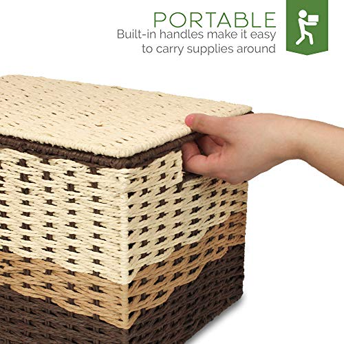 HomeGrove Wicker Baskets with Lids Woven Baskets for Storage Decorative Storage Basket with