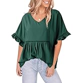 Dokotoo Womens Blouses Smocked Casual V Neck Ruffle Bell Half Sleeve Shirts Top
