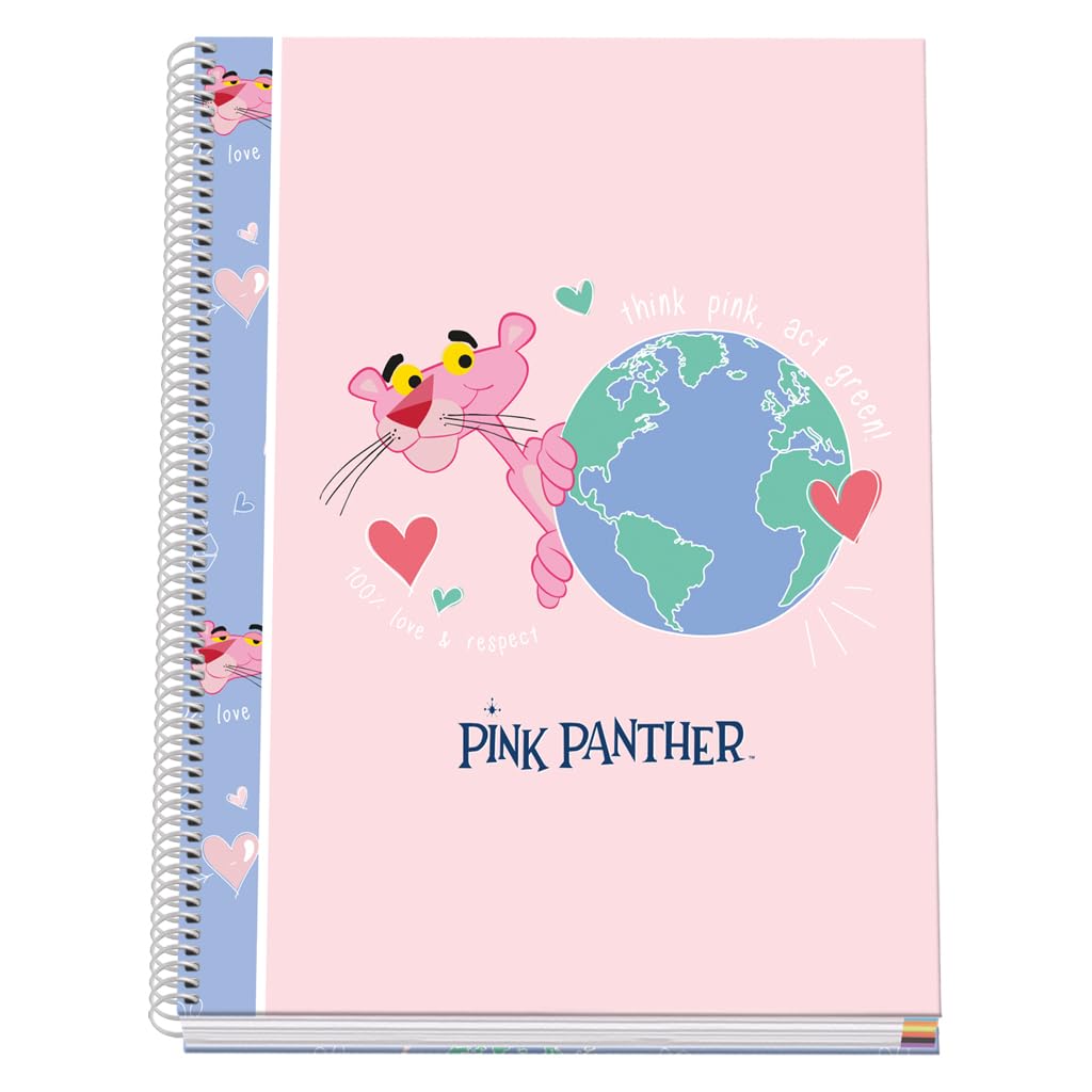 DOHE - A4 Squared Notebook - Spiral Binding, 100 Sheets of 90 g/m², 5 mm Square, Hardcover, Pink Panther ecoPink, School Supplies, FSC Mix AEN-COC-000243 - Pink