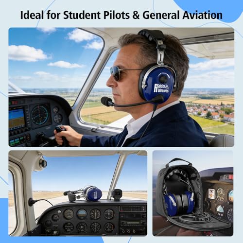 R SPIDER WIRELESS - PNR Aviation Aircraft Headphones with Comfortable Ear Pads, Passive Noise Reduction, Carrying Case