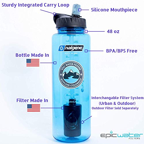 Epic Nalgene OG Grande | Water Filtration Bottle | Wide Mouth 48 oz | USA Made Bottle | American Made Filter Removes 99.99% of Tap Water Contaminants Lead Chlorine Chromium 6 Arsenic Chloroform