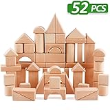 Wooden Blocks - iPlay, iLearn wood block set Natural Wooden Stacking Cubes Blocks 52 PCS