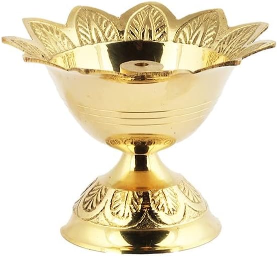 Oil Lamps & Accessories - Shubhkart Brass Oil Lamp for Puja/ Burner/ Diya - (Engraved Floral)