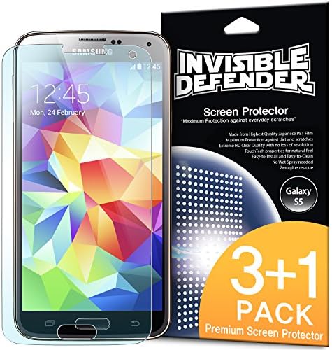 Galaxy S5 Screen Protector - Invisible Defender [3+1 Free/MAX HD Clearness] Perfect Touch Precision High Definition (HD) Clear Quality Film (4-Pack) for Samsung Galaxy S5