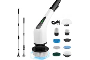 PRIME SPECTRUM Electric Spin Scrubber, Cordless Cleaning Brush with 8 Replaceable Heads, Adjustable Handle, Dual Speed Power Scrubber for Bathroom, Bathtub, Floor, Tile, and Kitchen Cleaning