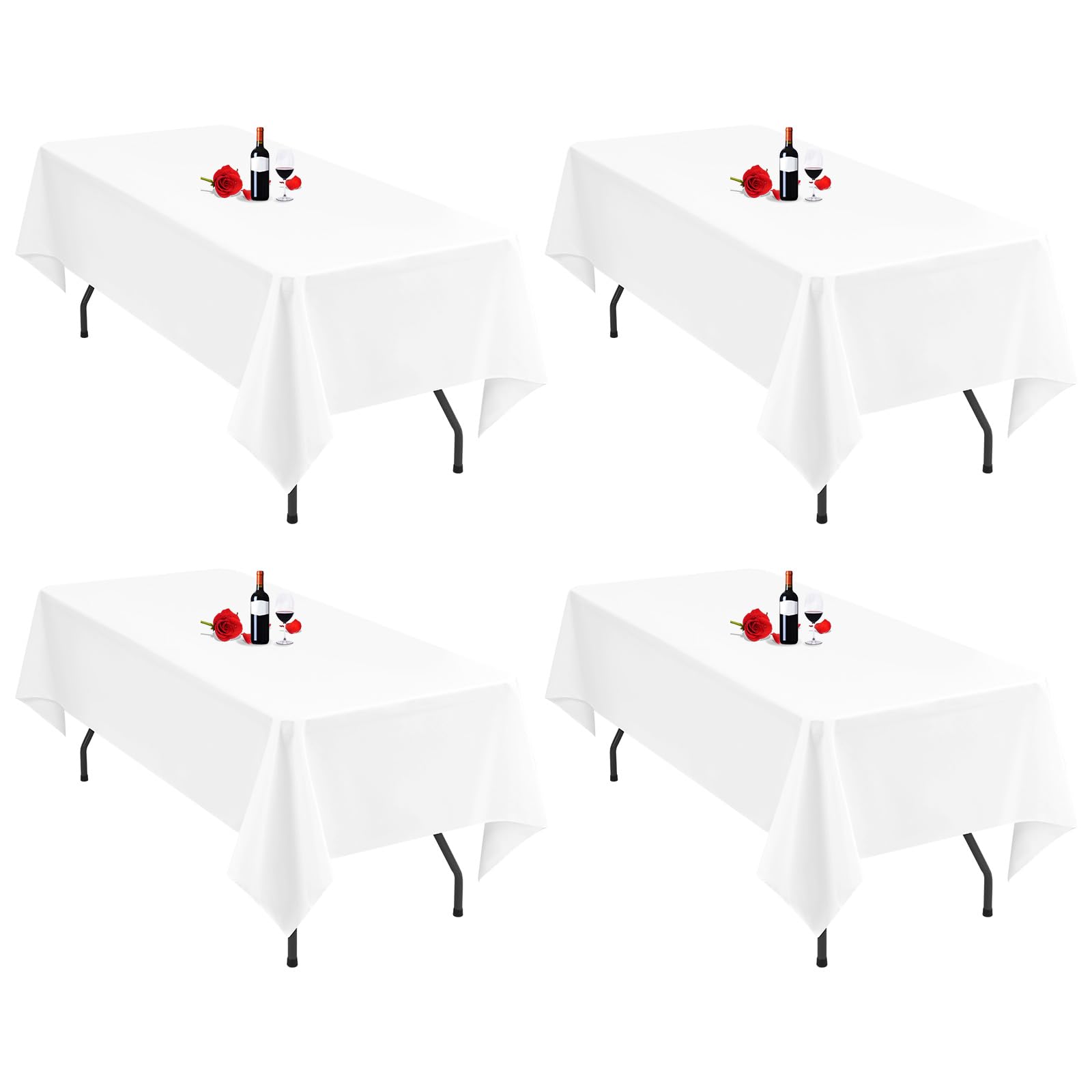 Lumaycens 4 Pack White Tablecloth 60x126Inch Table Cloths Rectangle Polyester Farbic Tablecloths For 8 Foot Table Washable White Table Cloth Rectangular for Wedding Party Banquet