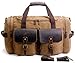 SUVOM Canvas Duffle Bag Genuine Leather Weekend Bag Carry On Travel Tote Duffel Weekender Luggage Oversized Holdalls Handbag for Men and Women with Padded Shoulder Strap(Coffee)