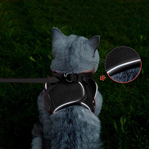 Kamots Beauty Escape Proof Cat Dog Harness and Leash Adjustable Soft Mesh Pet Vest with Reflective Strap for Puppy Kitten Small Pet Walking -(Black,M)