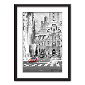 Framed City View Art in Black Picture Frames White Matting