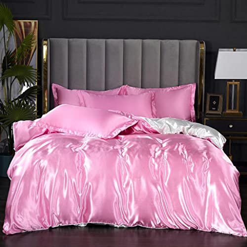 Feelyou Reversible Pink White Silk Like Satin Bedding Set Queen