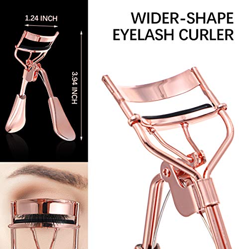 Eyelash Curler Kit for Women, Liaboe Mini Eyelash Makeup Tools Set with 2 Pieces Eyelash Curle, False Eyelashes Extension Tweezers, and Scissors, Mini Eyelash Curler fits All Eye Shape (Rose Gold)