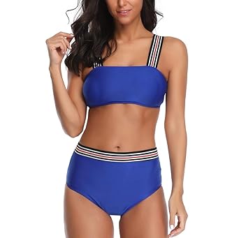 SCHOLIEBEN Bikini Damen Set Sexy Sport High Waist Push Up Bandeau BH Bustier Triangle Retro Schöne Teenager Mädchen Bademode 