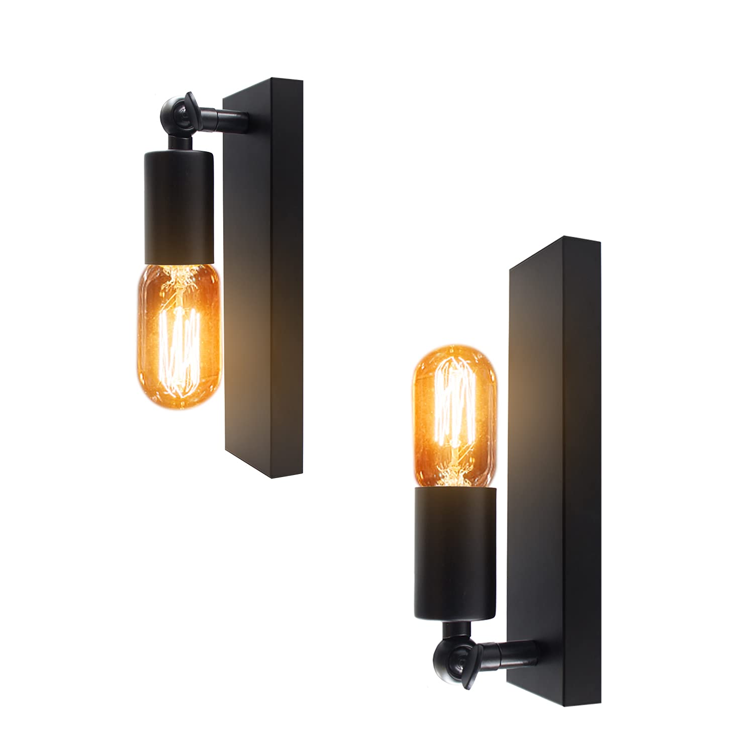 Wrpacttg Vintage Wall Light, 2 Pack Black Wall Lighting, Retro Wall Spotlights, 360°Rotatable Spot, E27 Bulb Socket, Wall Sconce Indoor for Doorway, Bedroom, Living Room,Bedside, Stair